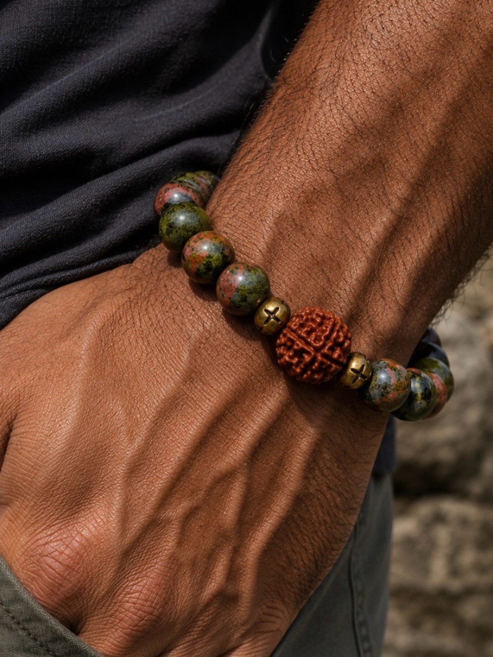 Rudraksha  / unakite bracelet